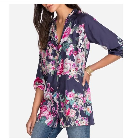 Johnny Was 🌺 Floral  Blair Tunic 🌺 button down silk size small NWT - Picture 1 of 13